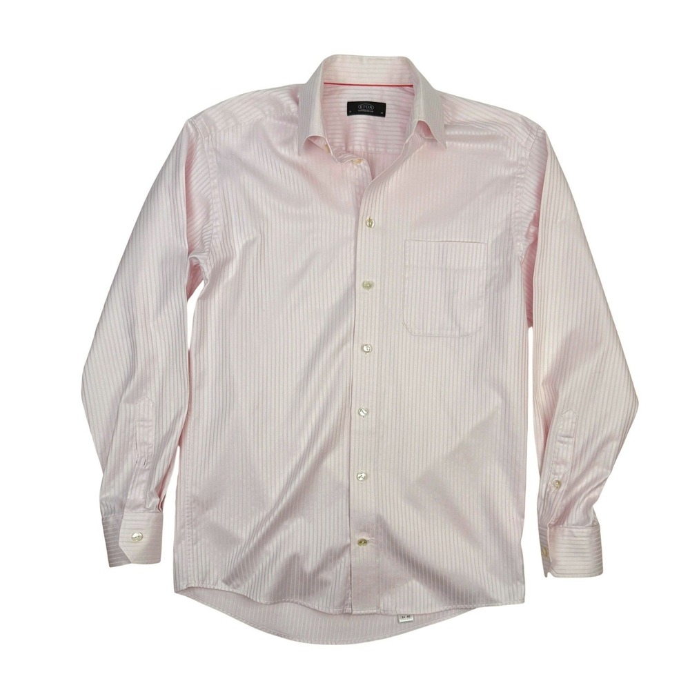 ETON Ganghester‎ 1928 Pink Herringbone Stripe Cotton Dress Shirt Size 15 38